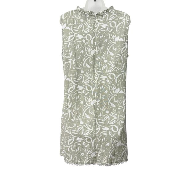 Charlie Paige Linen Blend Shift Dress M Sage Green Leaf Print Sleeveless - Picture 3 of 13